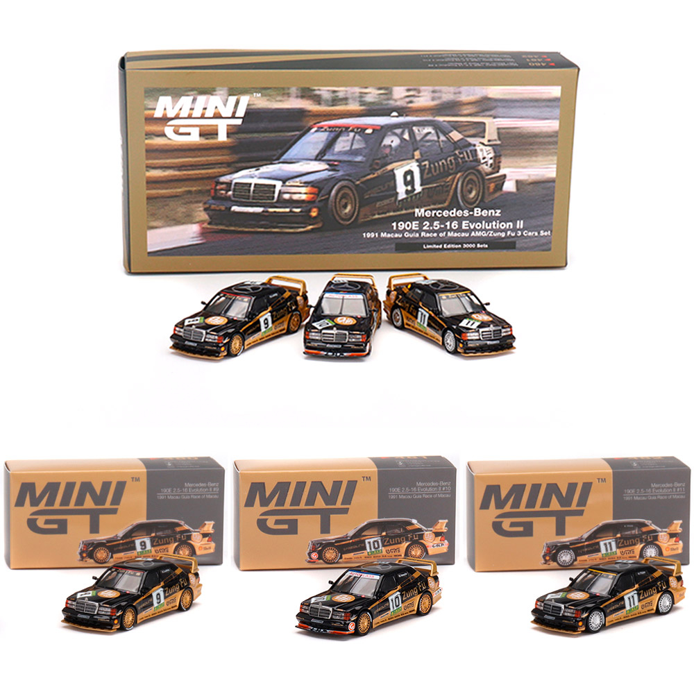 Mini GT Mercedes-Benz 190E 2.5-16 Evolution II 1991 Macau Guia Race of Macau AMG/ Zung Fu 3 Cars Set #Mgts0003