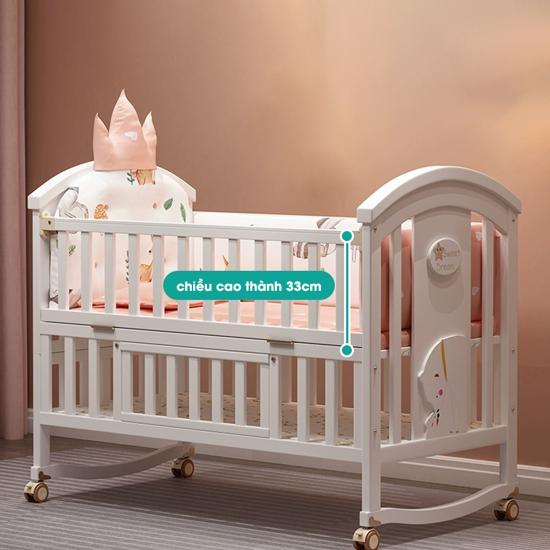 Nôi cũi cho em bé HOPE, Nôi cũi 2 tầng màu trắng đa năng 6 chế độ tiện lợi cho mẹ & bé
