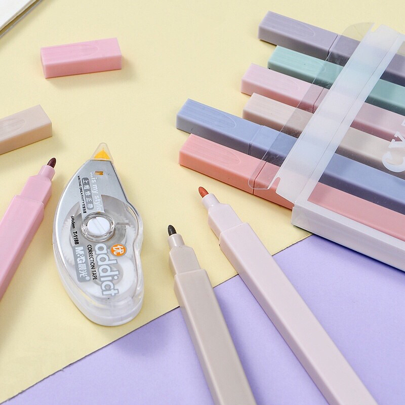 Highlight pastel DecorMe set 6 bút nhớ màu pastel thân vuông 2 đầu Duo Super soft WD