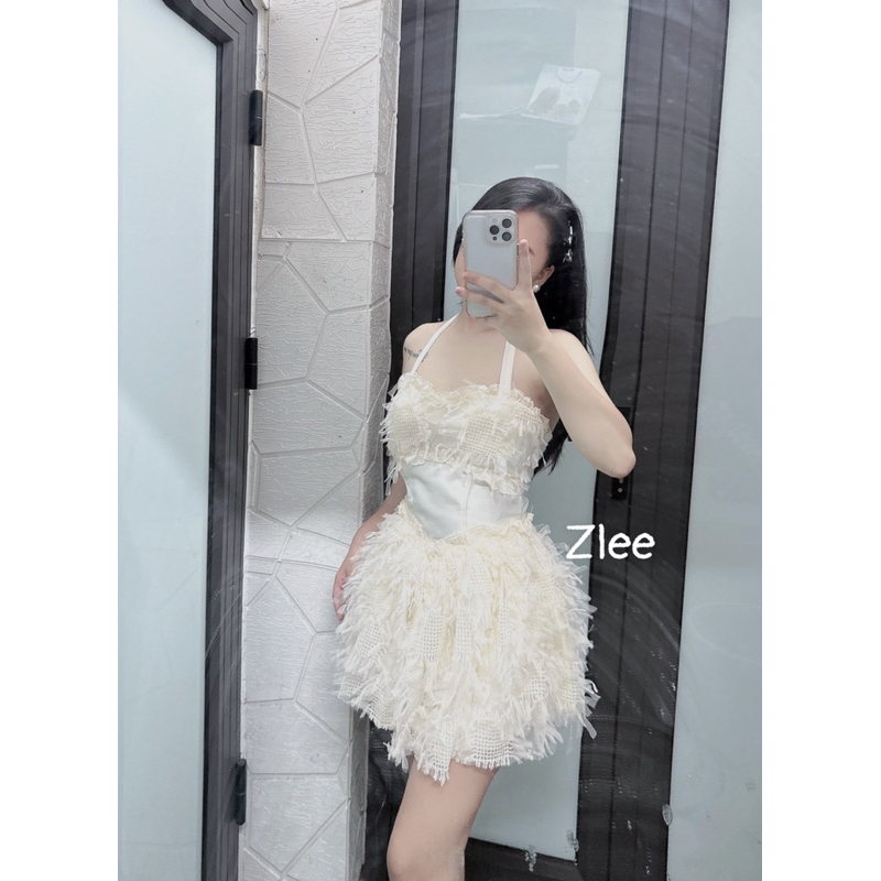 Váy yếm dây ren lưới phối tafta dáng xoè, hàng thiết kế hottrend