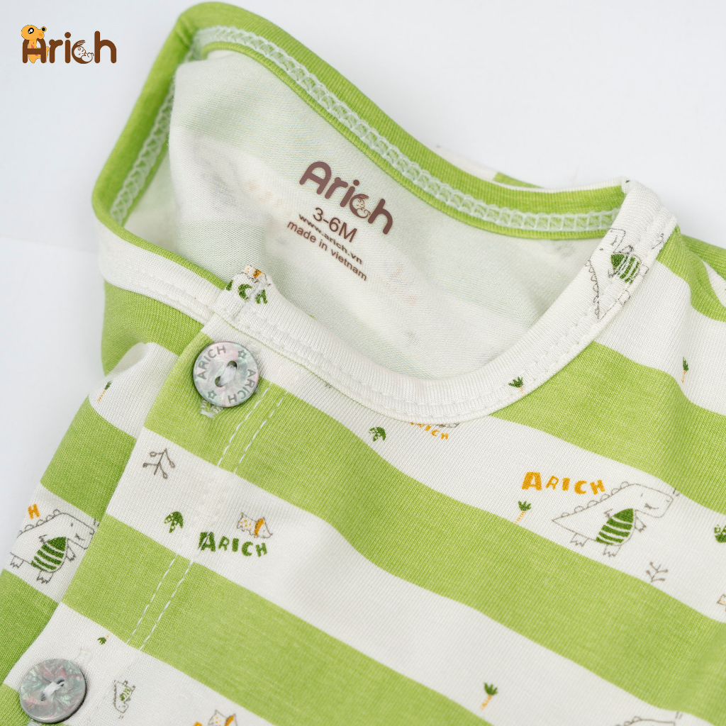 Newborn-18 tháng, Bộ dài tay cài thẳng phối sọc họa tiết vải sợi tre Arich