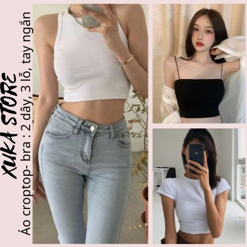 Áo ba lỗ nữ, croptop tay ngắn ôm , bra 2 dây body , chát vải cotton 4 chiều mềm mịn mát co giản siêu tốt XUKA STORE