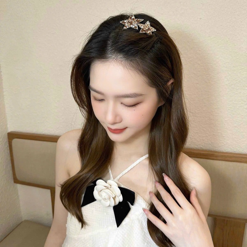 Xược tóc đính đá Ngôi sao đôi lấp lánh phong cách Hàn Quốc