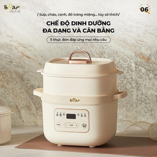 Nồi nấu cháo chậm đa năng Bear 1.6 lít - Phiên Bản Quốc Tế (nấu theo phương pháp chưng cách thủy) [Bảo Hành 18 tháng]