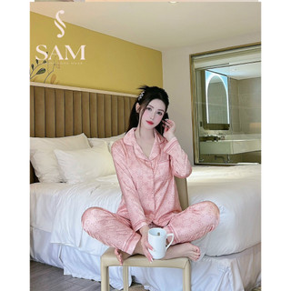 Bộ pijama lụa Sam luxury, bộ mặc nhà dài tay lụa cao cấp