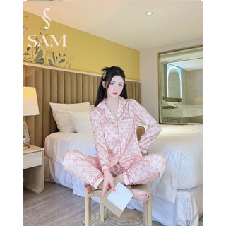Bộ pijama lụa Sam luxury, bộ mặc nhà dài tay lụa cao cấp