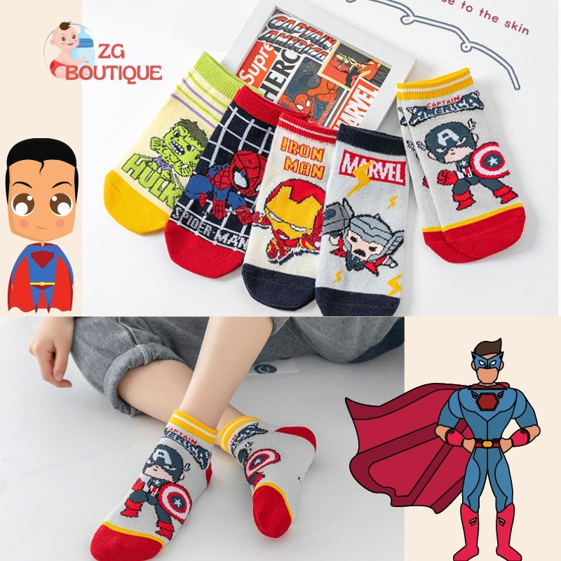Set tất siêu nhân cho bé trai chất cotton đẹp hình đẹp Marvel Hub_ Set 5 đôi
