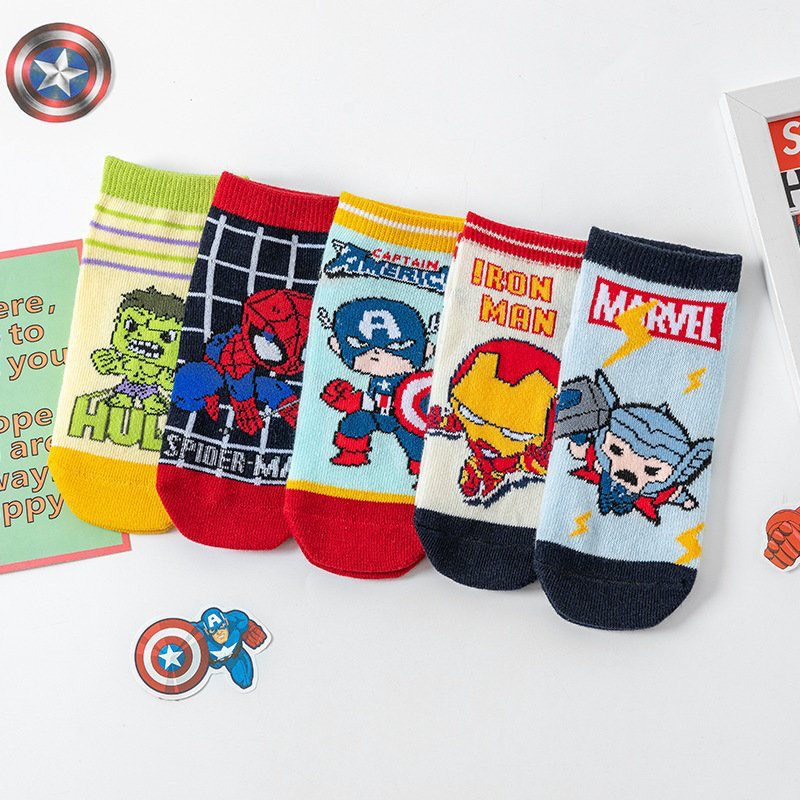 Set tất siêu nhân cho bé trai chất cotton đẹp hình đẹp Marvel Hub_ Set 5 đôi