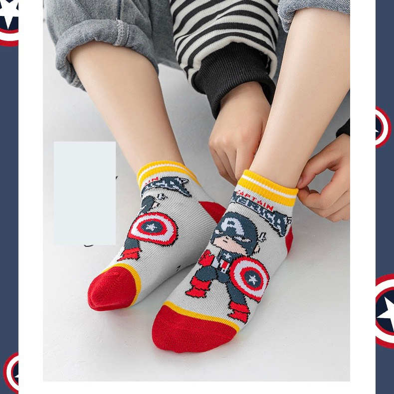 Set tất siêu nhân cho bé trai chất cotton đẹp hình đẹp Marvel Hub_ Set 5 đôi