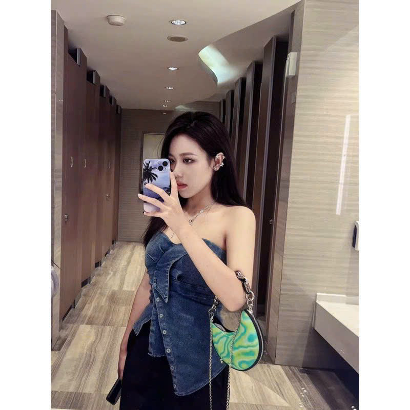 Áo ống jeans  lệch tà vạt dài - S4L