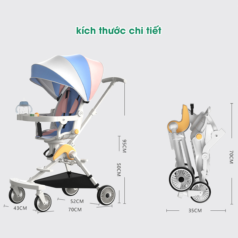 Xe Đẩy Gấp Gọn MumKid Cho Bé 2 Chiều Có Vòng Bảo Vệ, Xe Đẩy Trẻ Em Có Mái Che Đa Năng Tích Hợp Bàn Ăn Dặm MK062