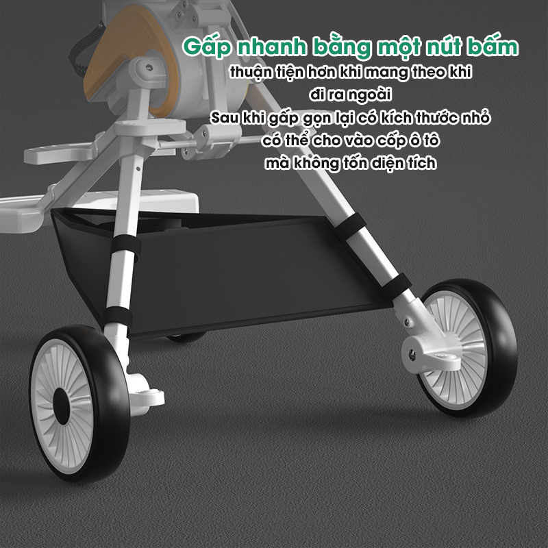 Xe Đẩy Gấp Gọn MumKid Cho Bé 2 Chiều Có Vòng Bảo Vệ, Xe Đẩy Trẻ Em Có Mái Che Đa Năng Tích Hợp Bàn Ăn Dặm MK062