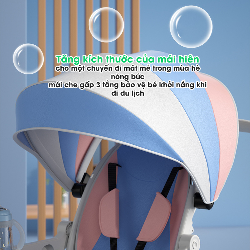 Xe Đẩy Gấp Gọn MumKid Cho Bé 2 Chiều Có Vòng Bảo Vệ, Xe Đẩy Trẻ Em Có Mái Che Đa Năng Tích Hợp Bàn Ăn Dặm MK062
