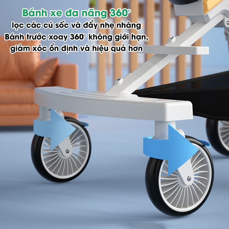 Xe Đẩy Gấp Gọn MumKid Cho Bé 2 Chiều Có Vòng Bảo Vệ, Xe Đẩy Trẻ Em Có Mái Che Đa Năng Tích Hợp Bàn Ăn Dặm MK062