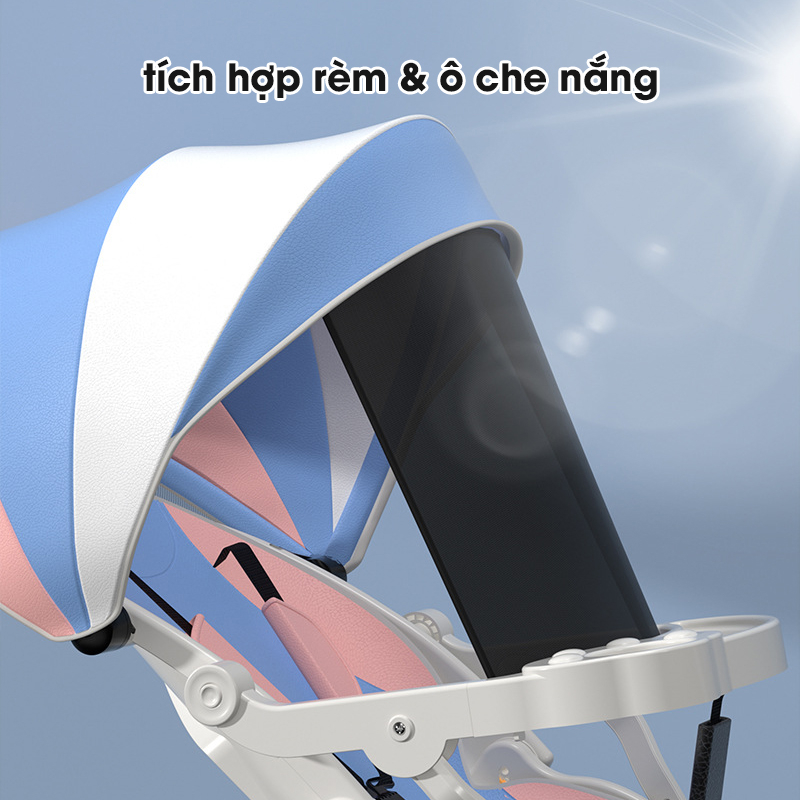 Xe Đẩy Gấp Gọn MumKid Cho Bé 2 Chiều Có Vòng Bảo Vệ, Xe Đẩy Trẻ Em Có Mái Che Đa Năng Tích Hợp Bàn Ăn Dặm MK062