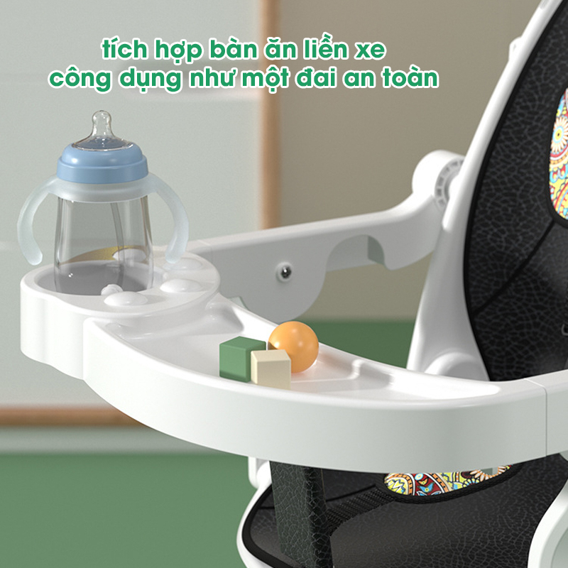 Xe Đẩy Gấp Gọn MumKid Cho Bé 2 Chiều Có Vòng Bảo Vệ, Xe Đẩy Trẻ Em Có Mái Che Đa Năng Tích Hợp Bàn Ăn Dặm MK062