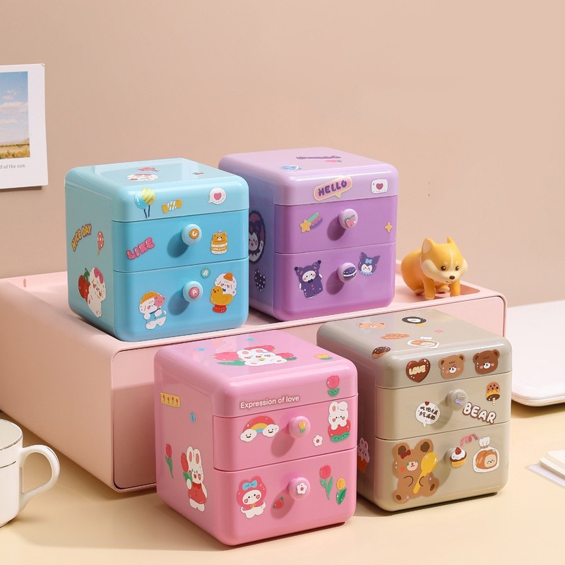 Hộp Đựng Trang Sức Để Bàn Có Nắp Và Ngăn Kéo Dễ Thương
