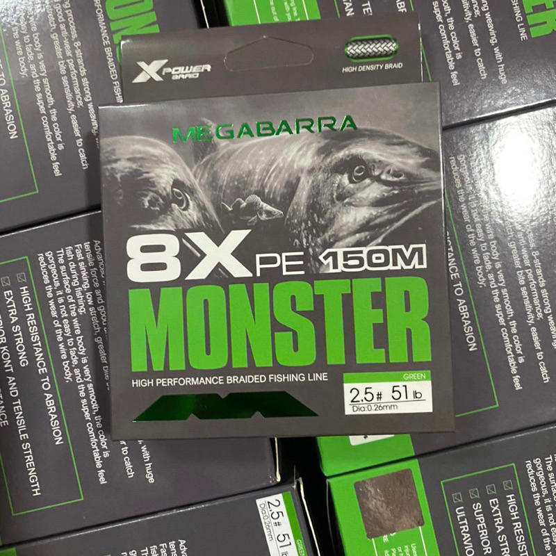 Dây dù MEGABARRA MONSTER X8, dây pe X8 chuyên câu lure dài 100m và 150m