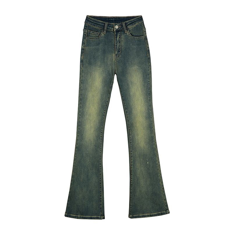 Quần jean lưng cao ống loe màu mài ánh rêu co giãn 247plus - Loereumaygau883_P5K2