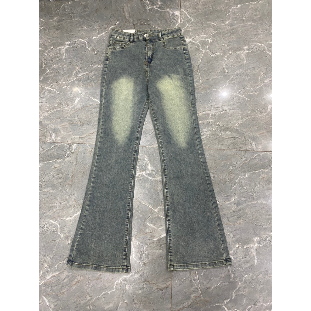 Quần jean lưng cao ống loe màu mài ánh rêu co giãn 247plus - Loereumaygau883_P5K2