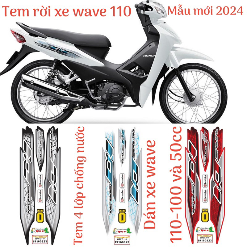 (Nhiều mẫu màu)Tem rời xe wave alpha 110 mẫu mới 2024,tem 4 lớp chống nước