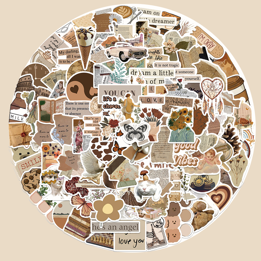 Sticker chống thấm nước | Vintage Diary | dán mũ bảo hiểm,laptop, ly bình giữ nhiệt họa tiết dễ thương | Nắng Decor