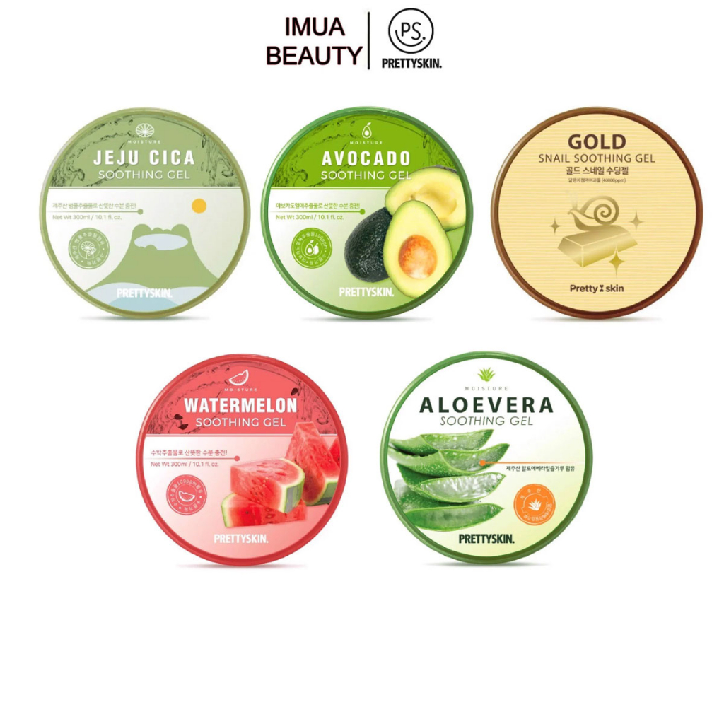 Gel Dưỡng Ẩm Pretty Skin Rau Má Lô Hội Ốc Sên Vitamin C Dưa Hấu 300g Cấp ẩm dưỡng da toàn thân prettyskin