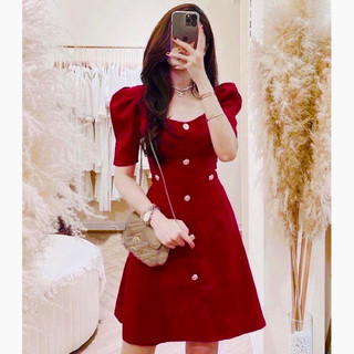 Đầm cổ V nút vàng 3 màu, váy công sở, váy dạo phố style Hàn xuongvnxk vnxk