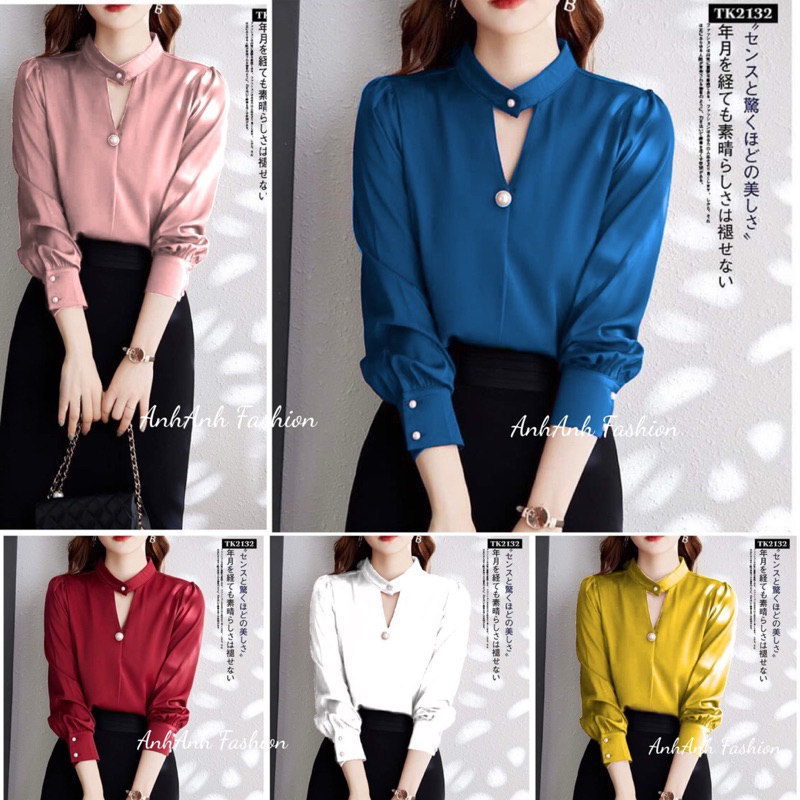 YD150 áo sơ mi lụa cổ V schoker