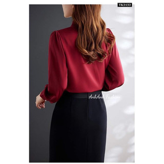 YD150 áo sơ mi lụa cổ V schoker