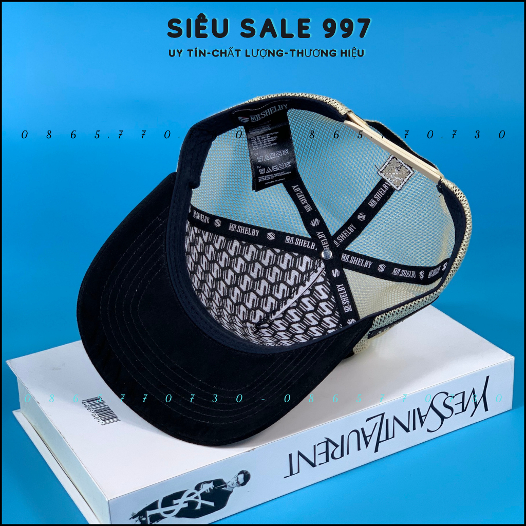 NÓN KẾT PHỐI LƯỚI CHẤT DA LOGO VUÔNG S CAO CẤP FORM CHUẨN FULL TEM MÁC