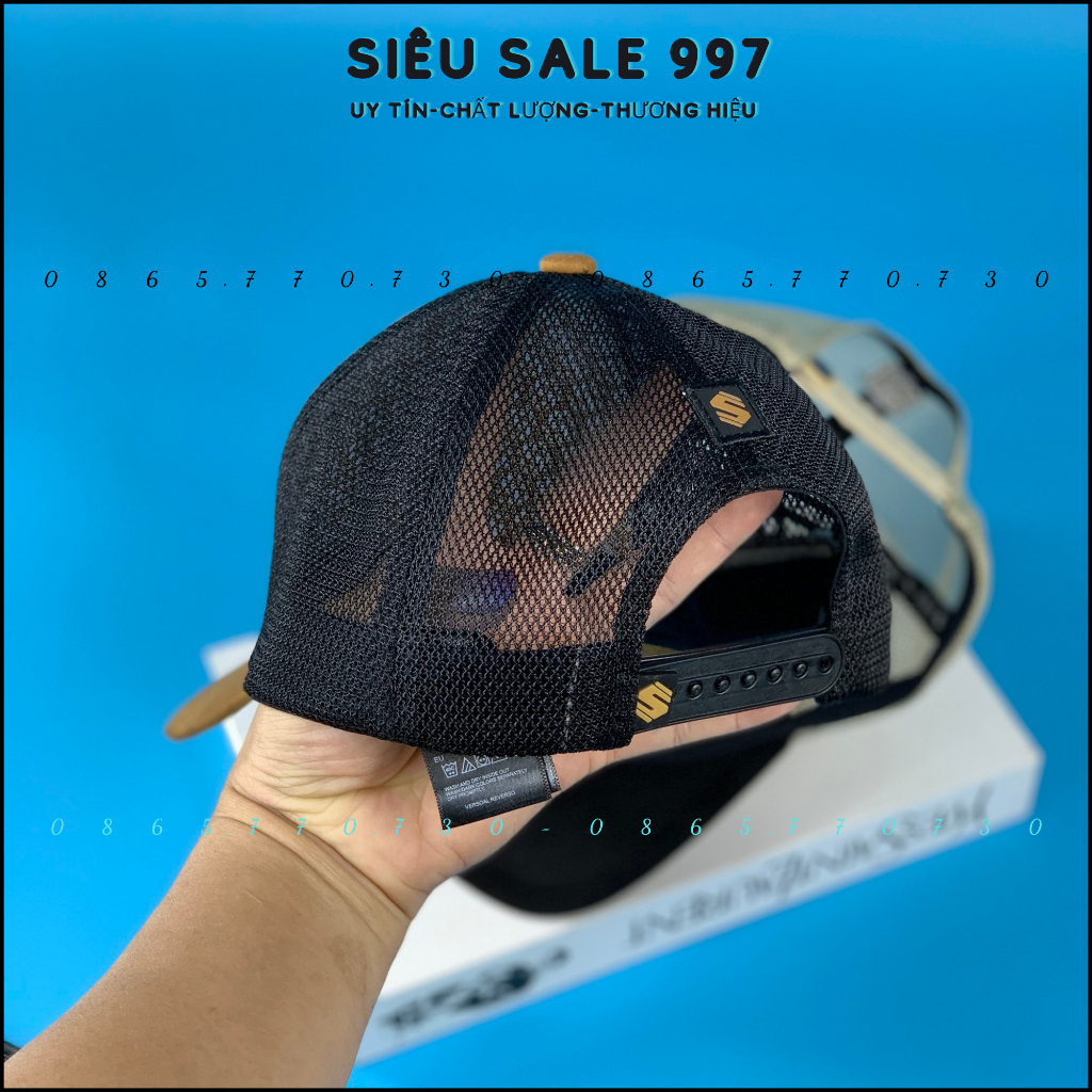 NÓN KẾT PHỐI LƯỚI CHẤT DA LOGO VUÔNG S CAO CẤP FORM CHUẨN FULL TEM MÁC