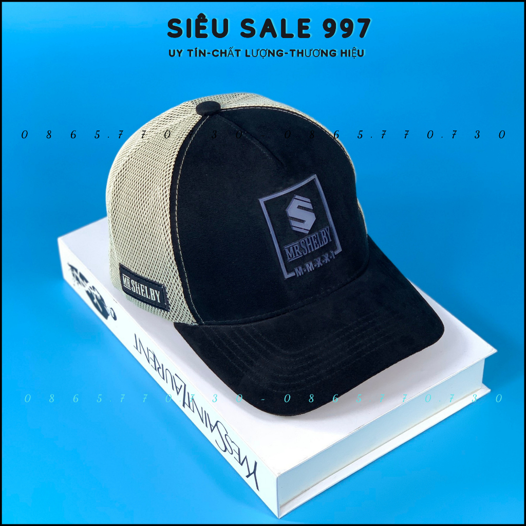 NÓN KẾT PHỐI LƯỚI CHẤT DA LOGO VUÔNG S CAO CẤP FORM CHUẨN FULL TEM MÁC