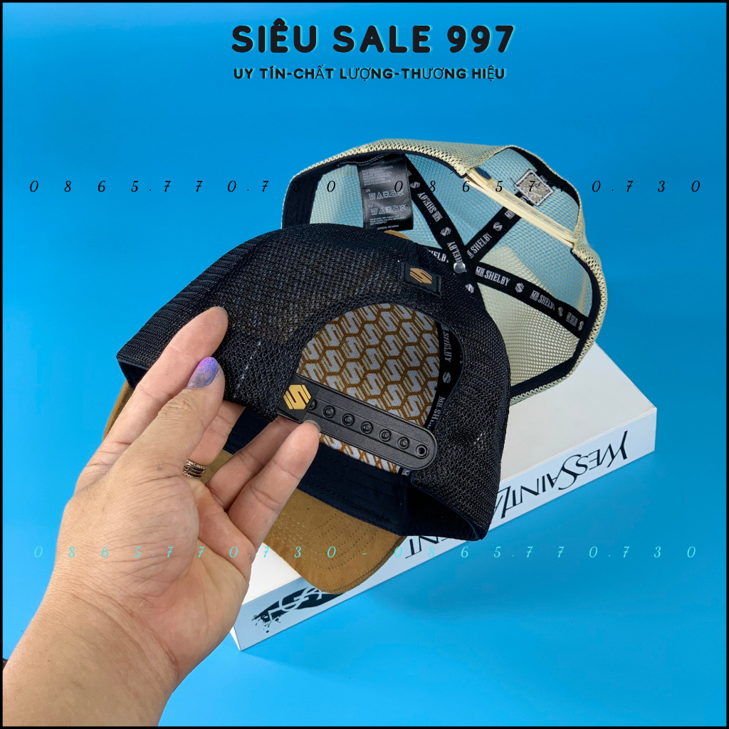 NÓN KẾT PHỐI LƯỚI CHẤT DA LOGO VUÔNG S CAO CẤP FORM CHUẨN FULL TEM MÁC