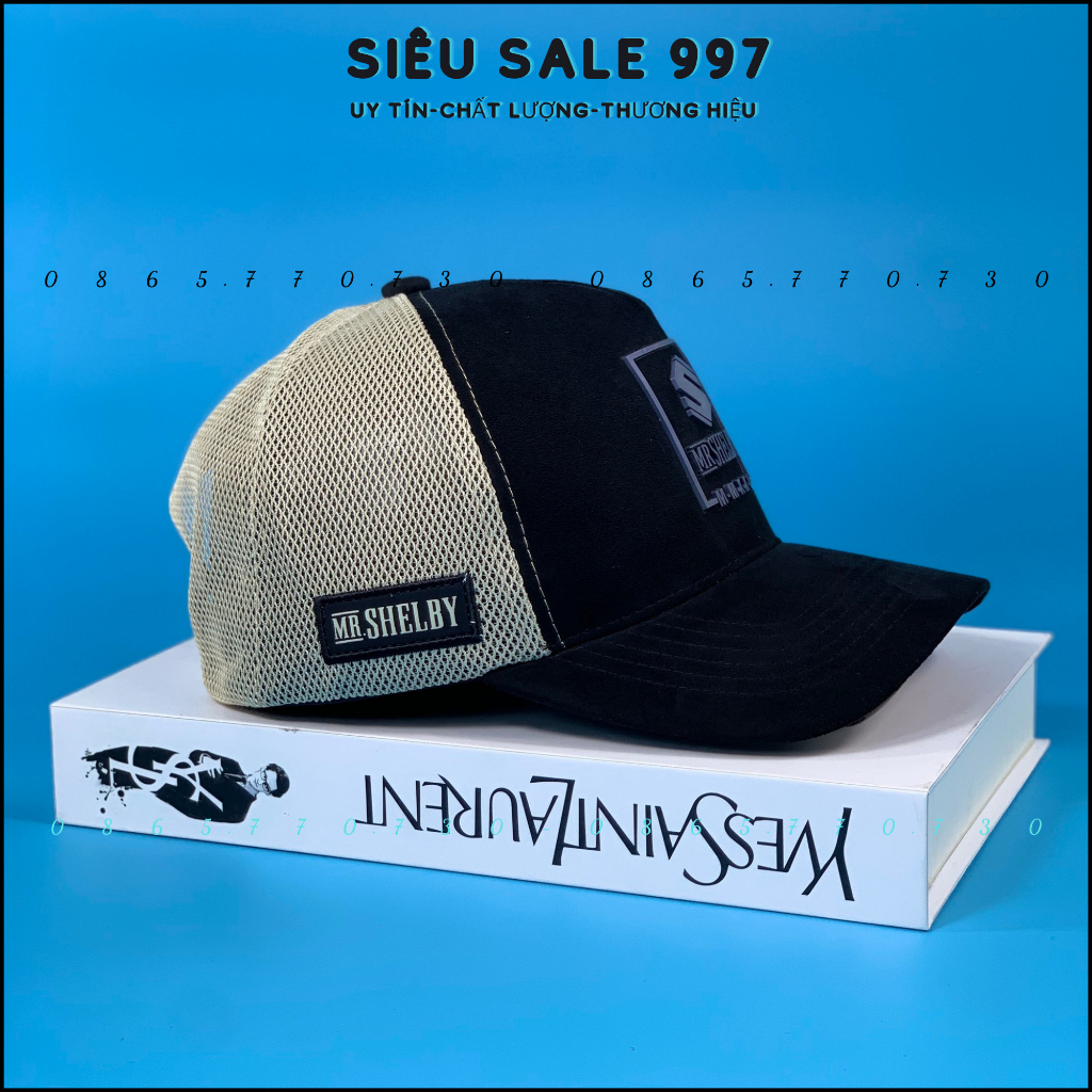 NÓN KẾT PHỐI LƯỚI CHẤT DA LOGO VUÔNG S CAO CẤP FORM CHUẨN FULL TEM MÁC