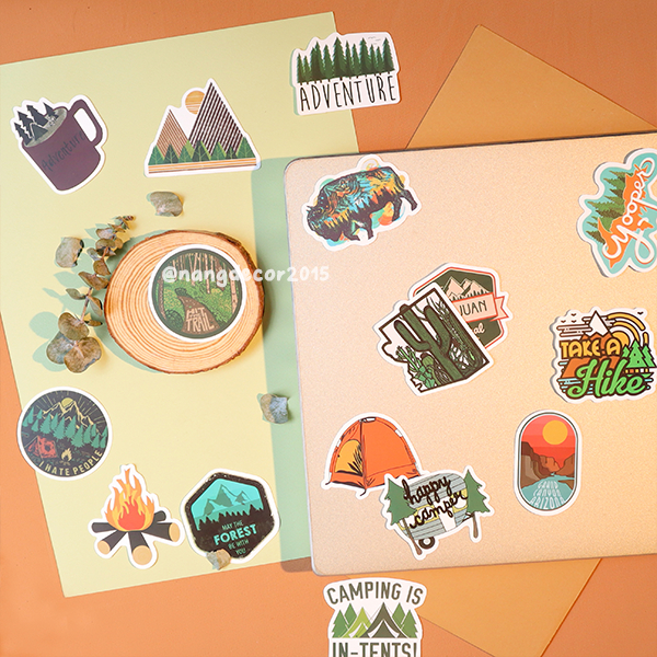 Sticker chống thấm nước | Camping 01 | dán mũ bảo hiểm,laptop, ly bình giữ nhiệt họa tiết dễ thương | Nắng Decor