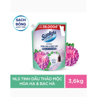 Nước lau sàn Sunlight tinh dầu thảo mộc hương hoa hạ và bạc hà túi 3.58 lít