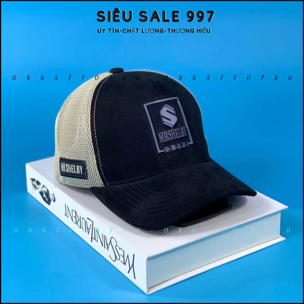 NÓN KẾT PHỐI LƯỚI CHẤT DA LOGO VUÔNG S CAO CẤP FORM CHUẨN FULL TEM MÁC