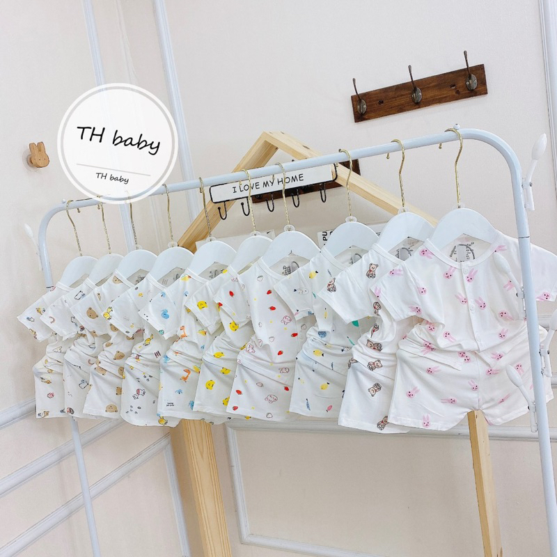 Đồ bộ sơ sinh cho bé trai bé gái Bộ thun lạnh dài tay peptit Minky Mom