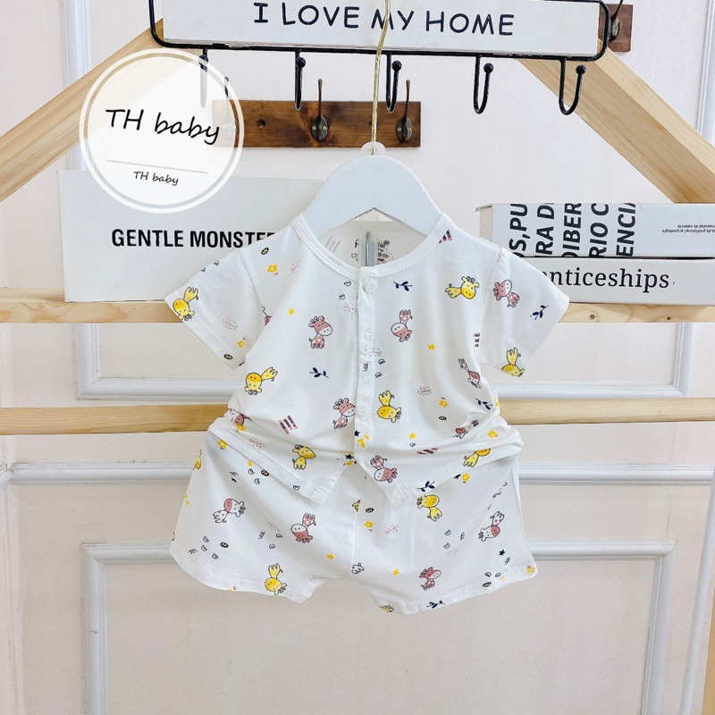 Đồ bộ sơ sinh cho bé trai bé gái Bộ thun lạnh dài tay peptit Minky Mom