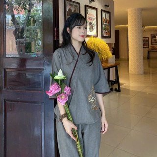 (NHẬT THÊU AN) Bộ quần áo mặc nhà, Quần Áo Phật Tử, đồ lam Đi Chùa mẫu nữ Tici kate