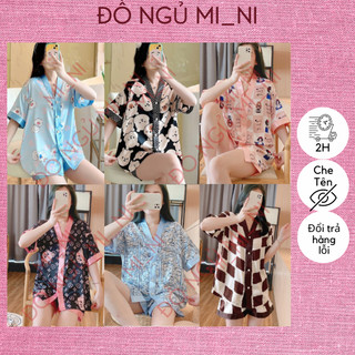   Thanh Lý Xả Kho  Đồ Bộ Mặc Nhà Giá Rẻ Vải Phi Bóng Mềm Set Ngủ Nữ Pijama Cổ Chữ V Quần Short Ngắn Tay Họa Tiết Đa Dạng 