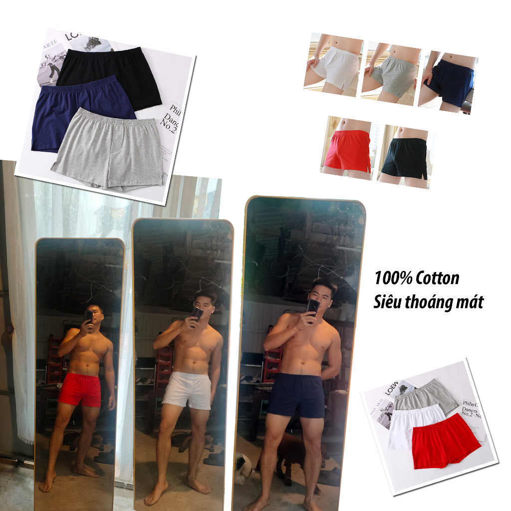 Quần đùi nam ngắn 100% cotton siêu thoáng mát có thể mặc thay quần lót, mặc ngủ
