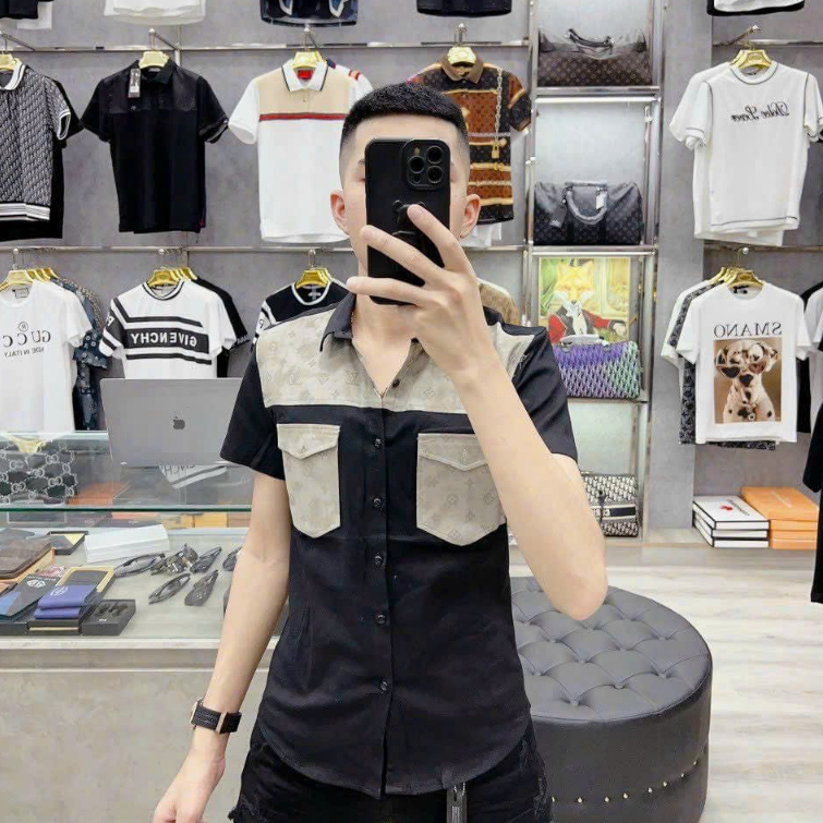 Áo sơ mi nam tay ngắn chất đũi đắp vải hàn cao cấp mềm mịn phối túi mẫu mới HOT TREND cao cấp-AHFASHION
