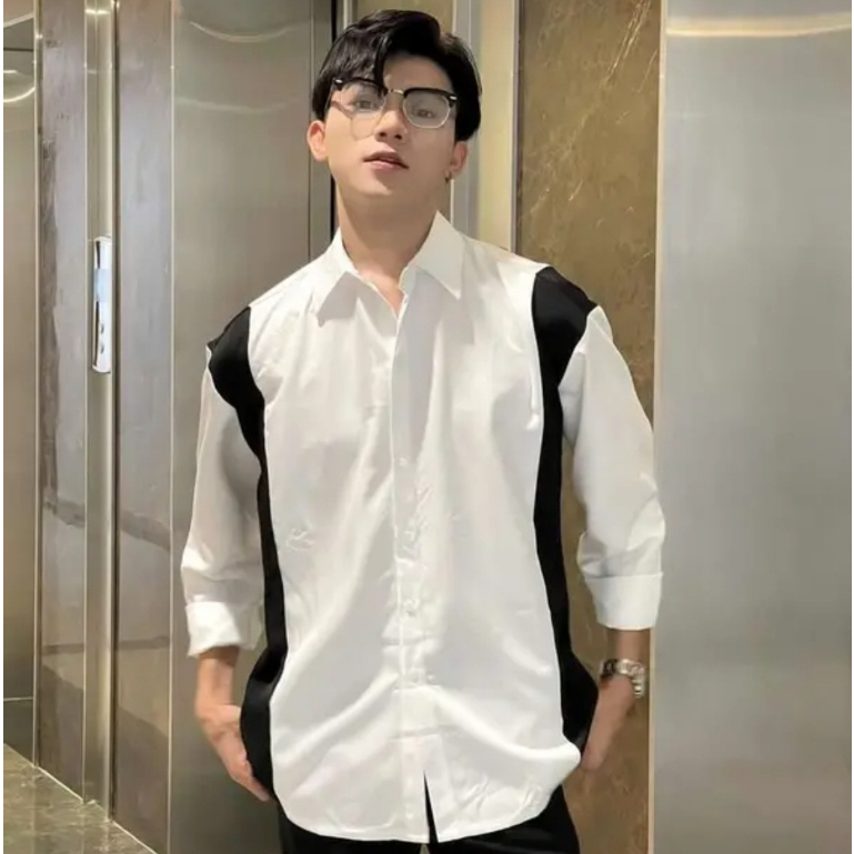 Áo sơ mi dài tay phối màu vải cotton lạnh mềm mịn thoáng mát mẫu mới cao cấp-AHFASHION