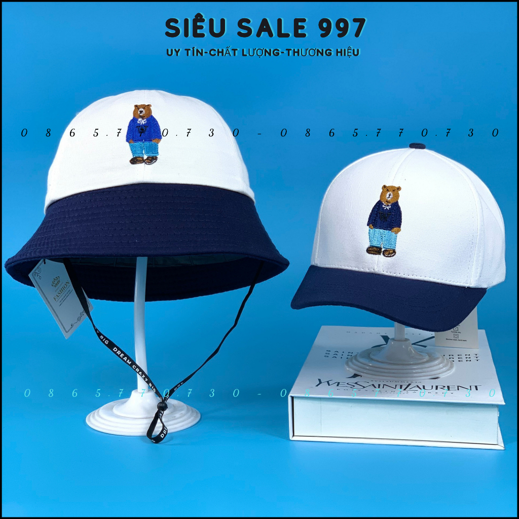 MŨ BUCKET THÊU GẤU CHO BÉ 3-8 Tuổi PHỐI MÀU HOTTREND THỜI TRANG CUTE