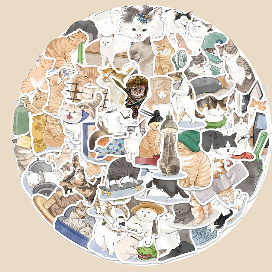 Sticker chống thấm nước | Cat 01 | dán mũ bảo hiểm,laptop, ly bình giữ nhiệt họa tiết dễ thương | Nắng Decor