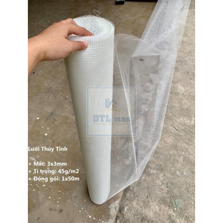 Cuộn 1x50m Lưới thủy tinh 3x3 khổ rộng 1m gia cố chống thấm, vữa trát, cán nền. Sợi dai chắc, tỉ trọng 45g/m2
