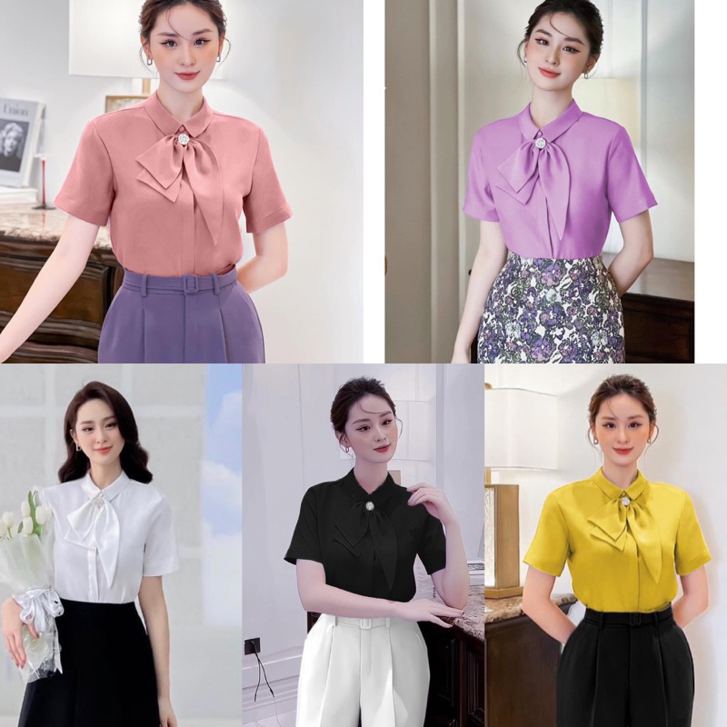 MD190 áo sơ mi tơ nơ cổ cho nữ