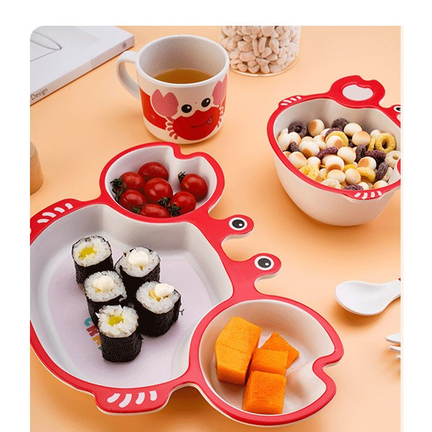 Set khay ăn dặm cho bé, đĩa ăn dặm hình gấu, bát ăn dặm cho bé, bộ khay ăn dặm hình thỏ con